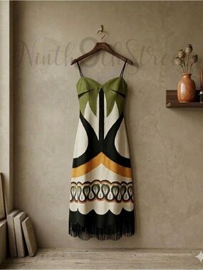 FARM Rio Coconut Tree Flow Cutwork Linen Midi Dress Women’s XS NWT